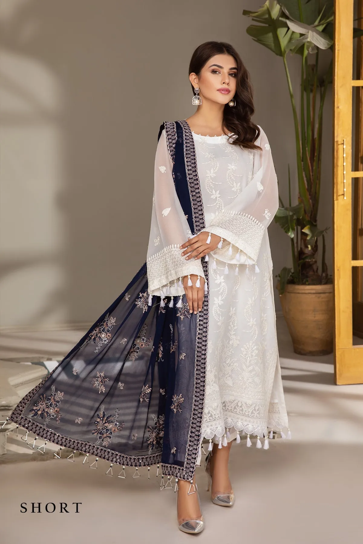 Pakistani Salwar Kameez Embroidered Dupatta in White Shade
