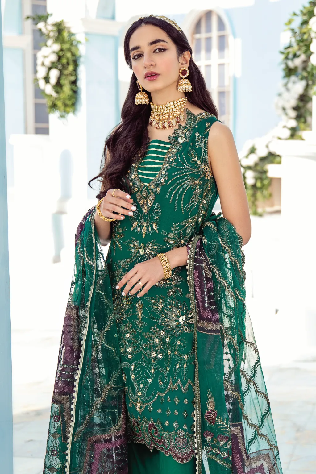 Pakistani Sharara in Green Shade with Embroidery #PF474