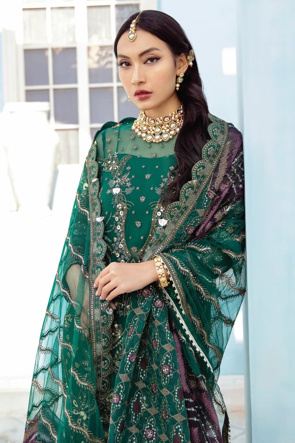 Pakistani Sharara in Green Shade with Embroidery #PF474
