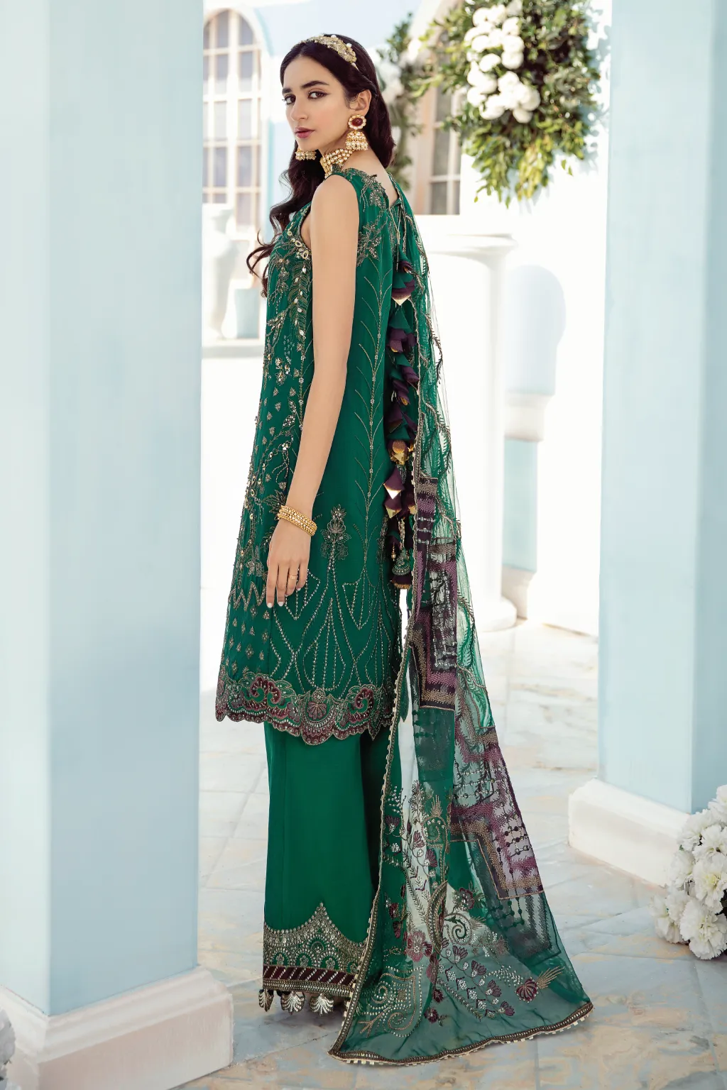 Pakistani Sharara in Green Shade with Embroidery #PF474