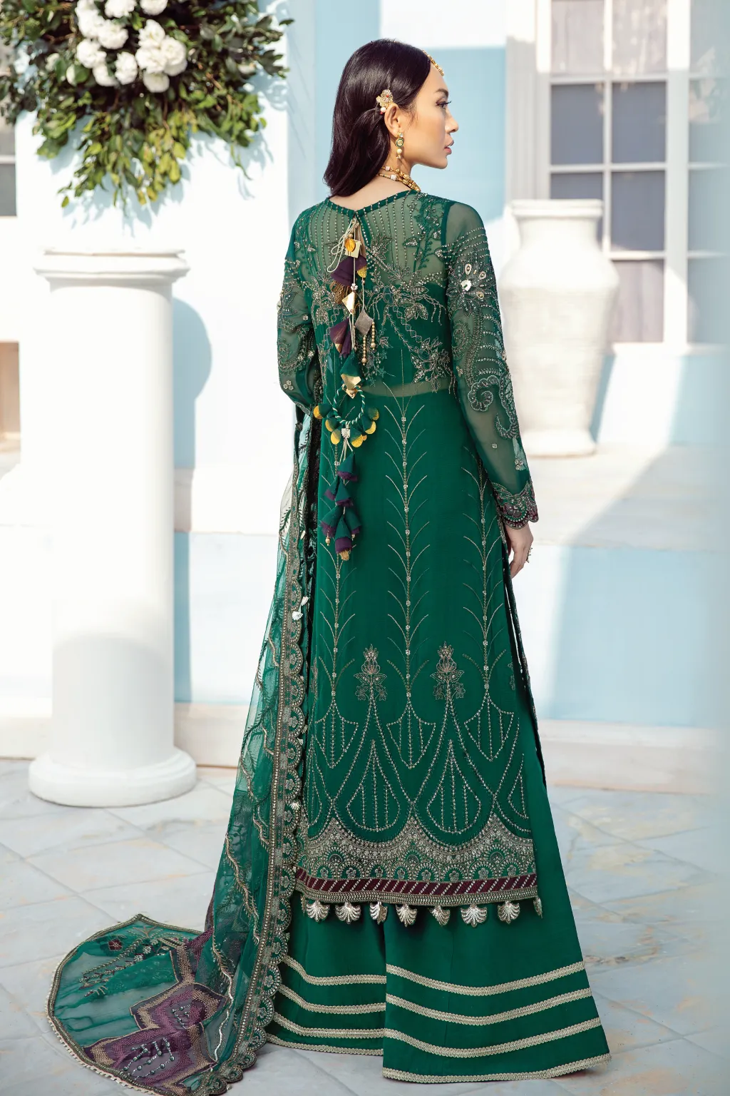 Pakistani Sharara in Green Shade with Embroidery #PF474