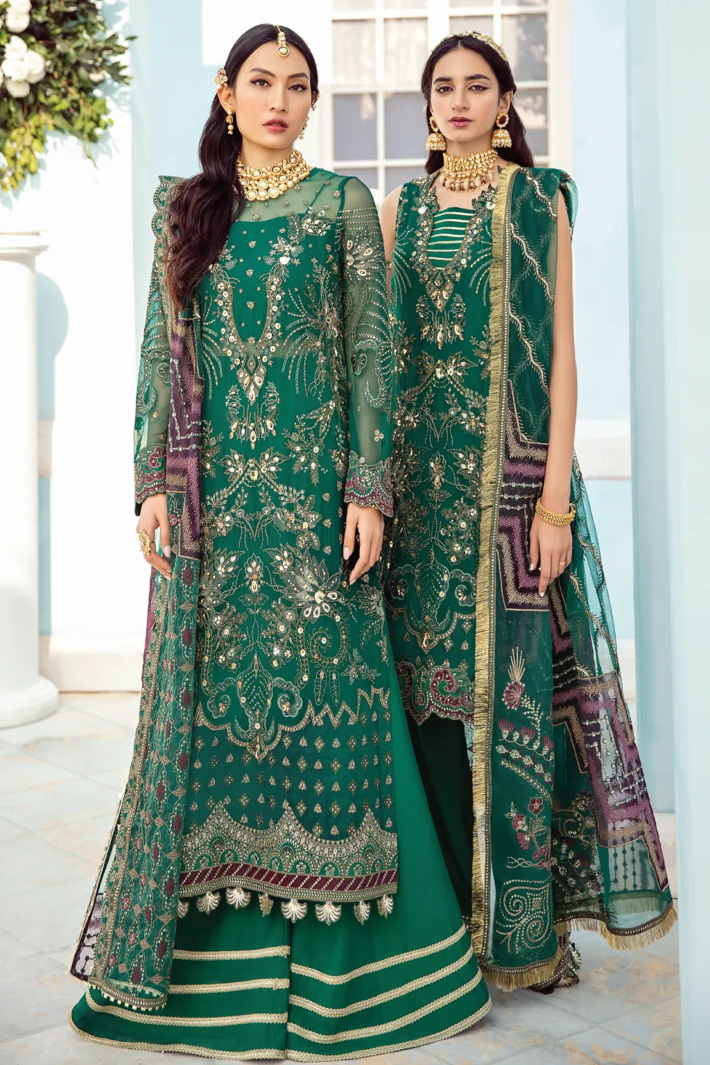 Pakistani Sharara in Green Shade with Embroidery #PF474