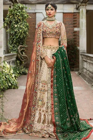 Pakistani white bridal dress with copper color dupatta # B3316