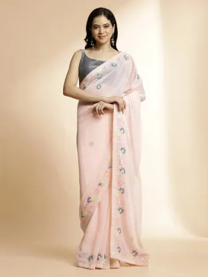 Party Wear Sequin Embellished Pink Saree