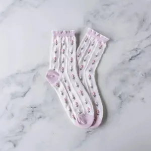 Pastel Color Floral Casual Socks in Pink