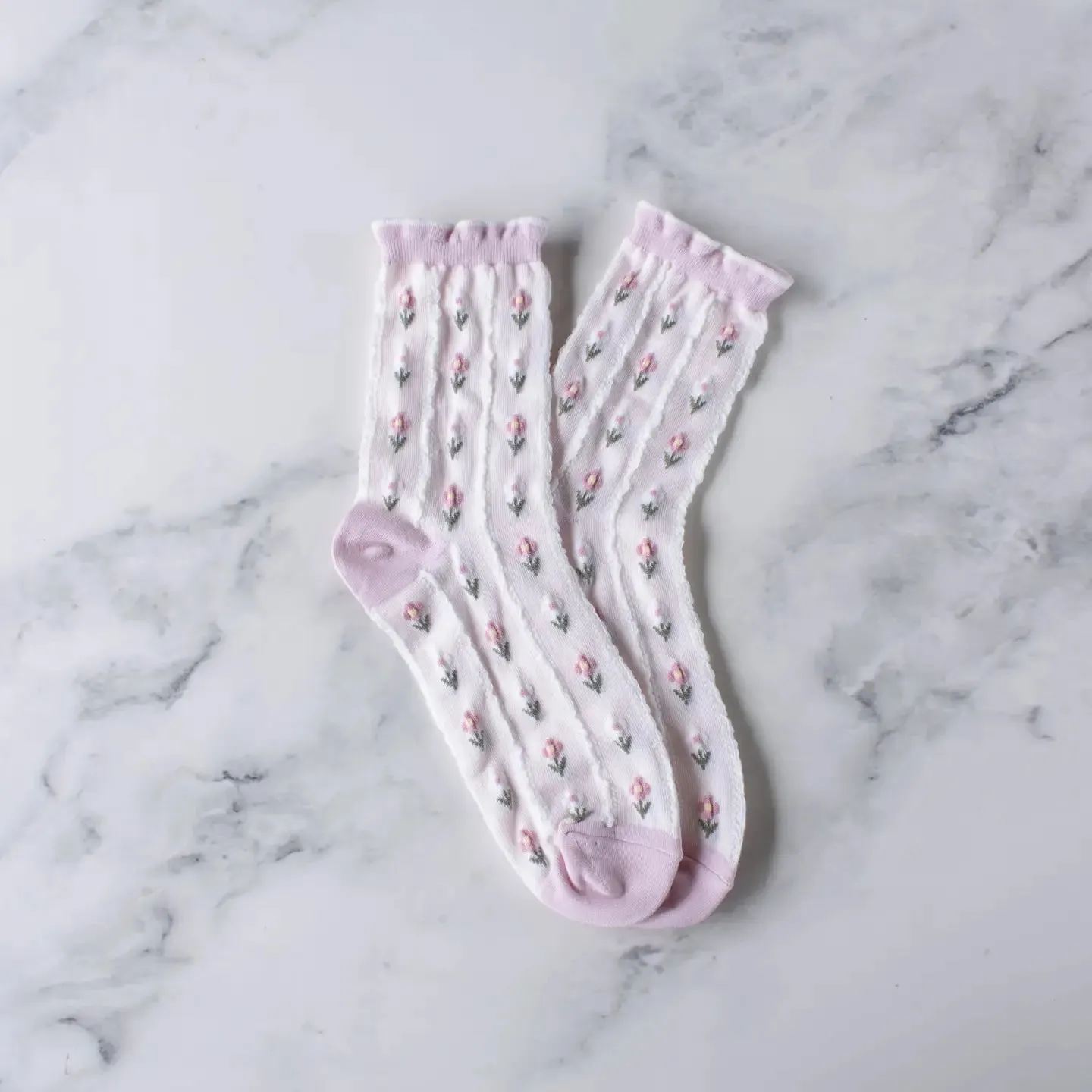 Pastel Color Floral Casual Socks in Pink