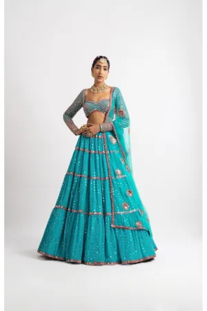 Peacock Green Multi Tier Multi Color Lehenga Set