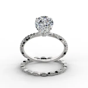 Pear Drop Cut Pave Engagement Ring Bridal Set - 502
