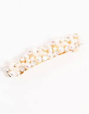 Pearl & Cubic Zirconia Flower Gold Hair Clip