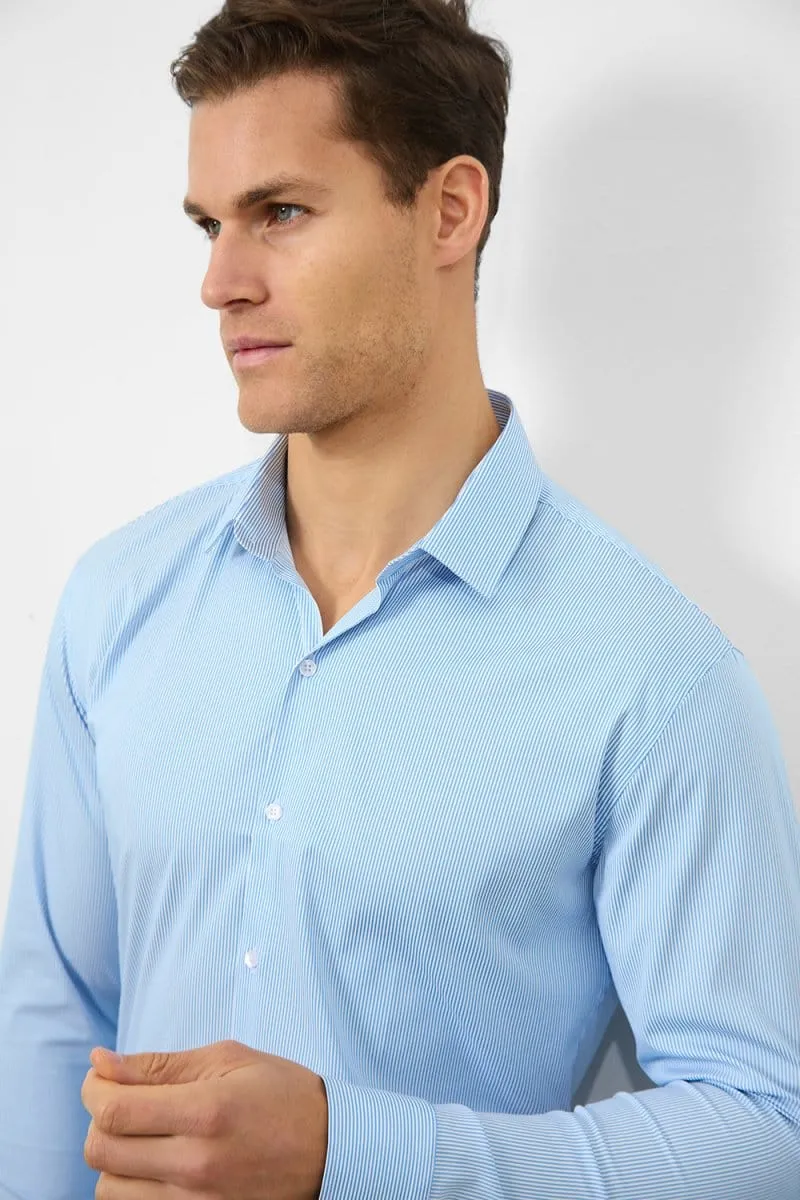 Performance Business Shirt in Blue/White Bengal Stripe