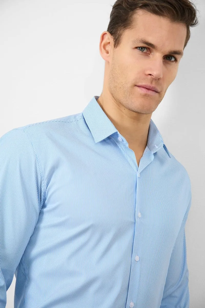 Performance Business Shirt in Blue/White Bengal Stripe