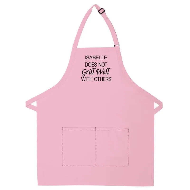 Personalized Apron Embroidered Does Not Grill Well With Others Design Add a Name