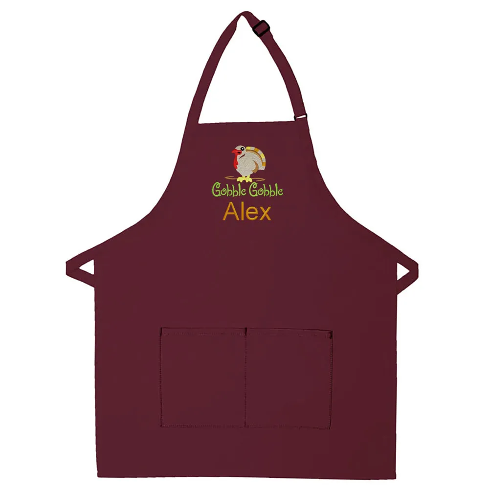 Personalized Apron Embroidered Gobble Gobble Design Add a Name