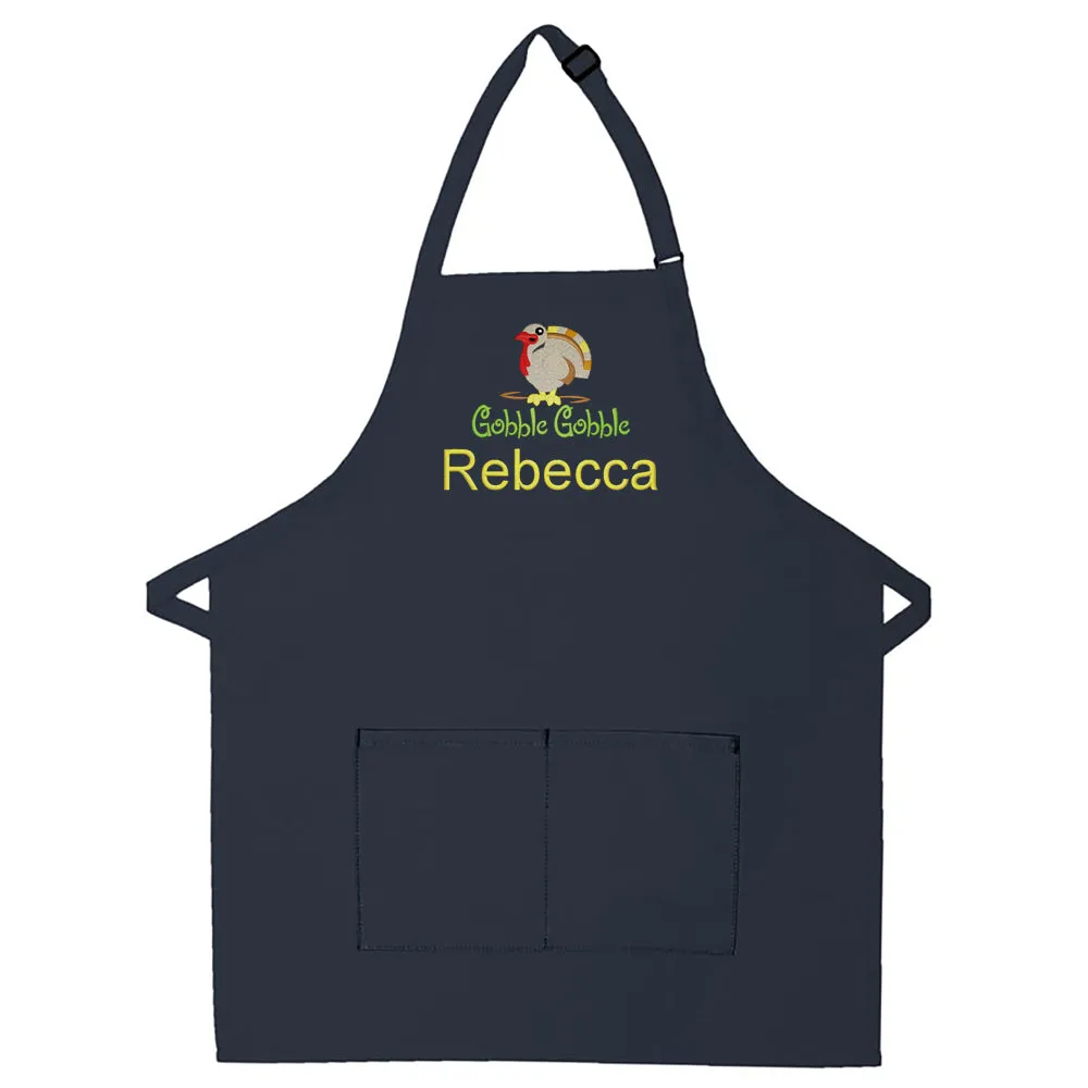 Personalized Apron Embroidered Gobble Gobble Design Add a Name