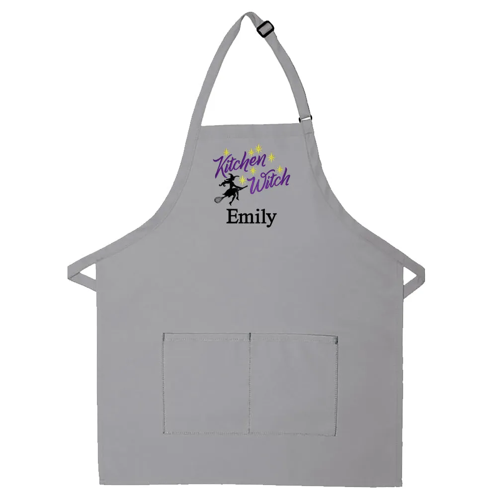Personalized Apron Embroidered Kitchen Witch Design Add a Name
