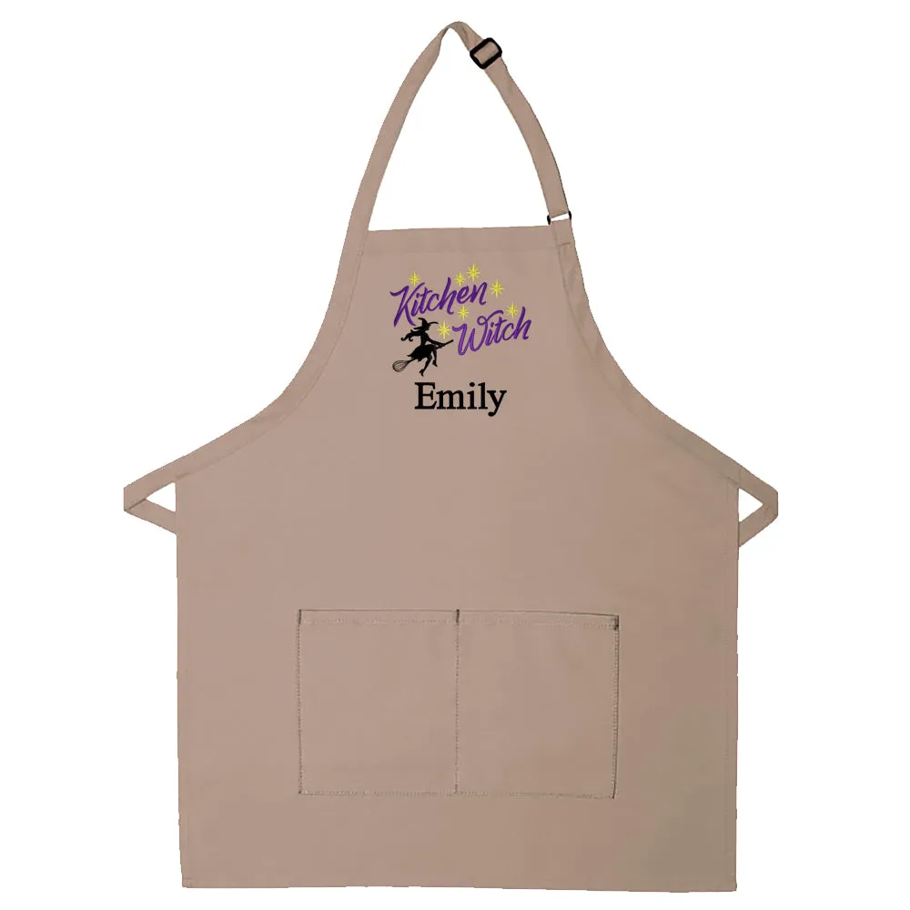 Personalized Apron Embroidered Kitchen Witch Design Add a Name