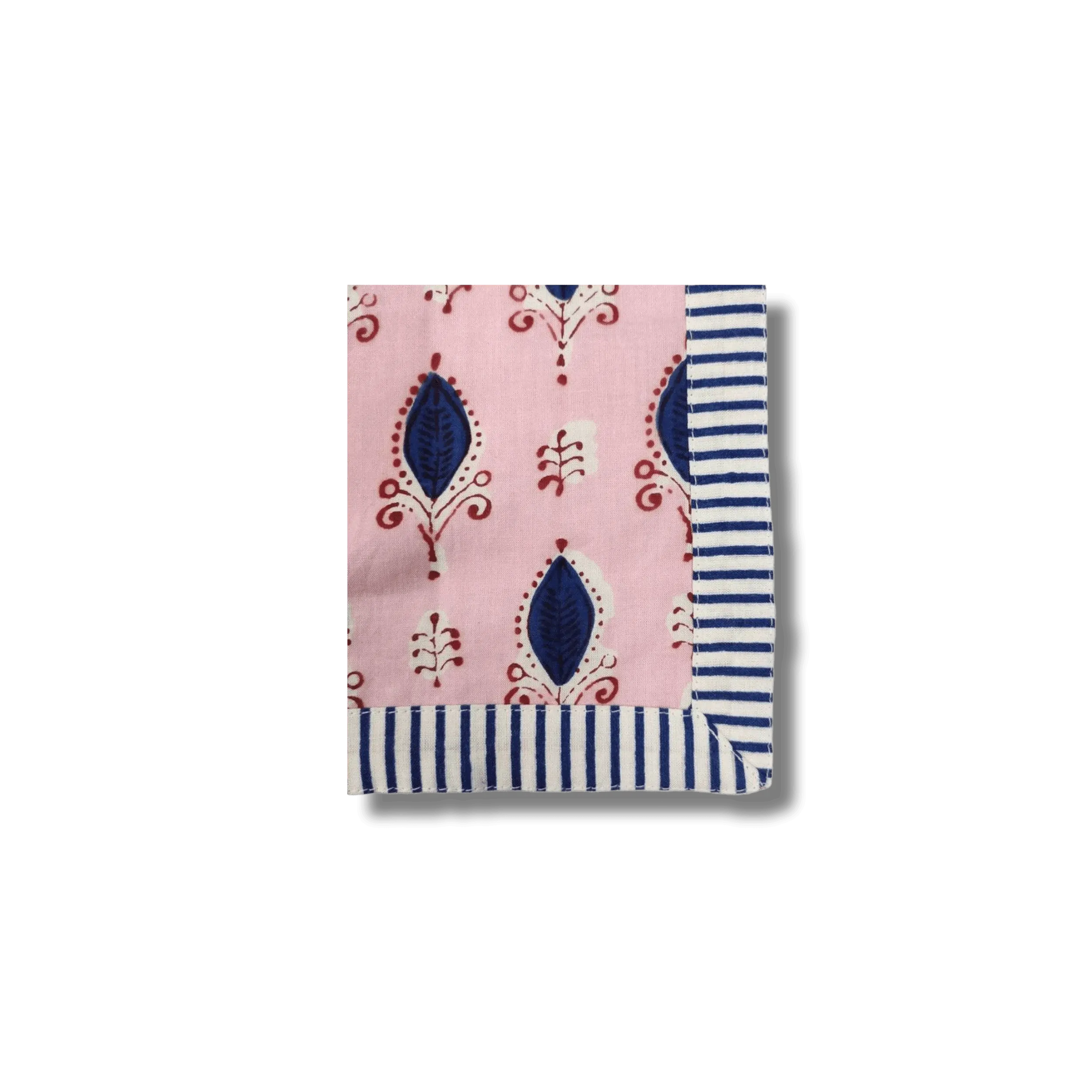 Pink Floral Indian Block Printed Striped Napkins