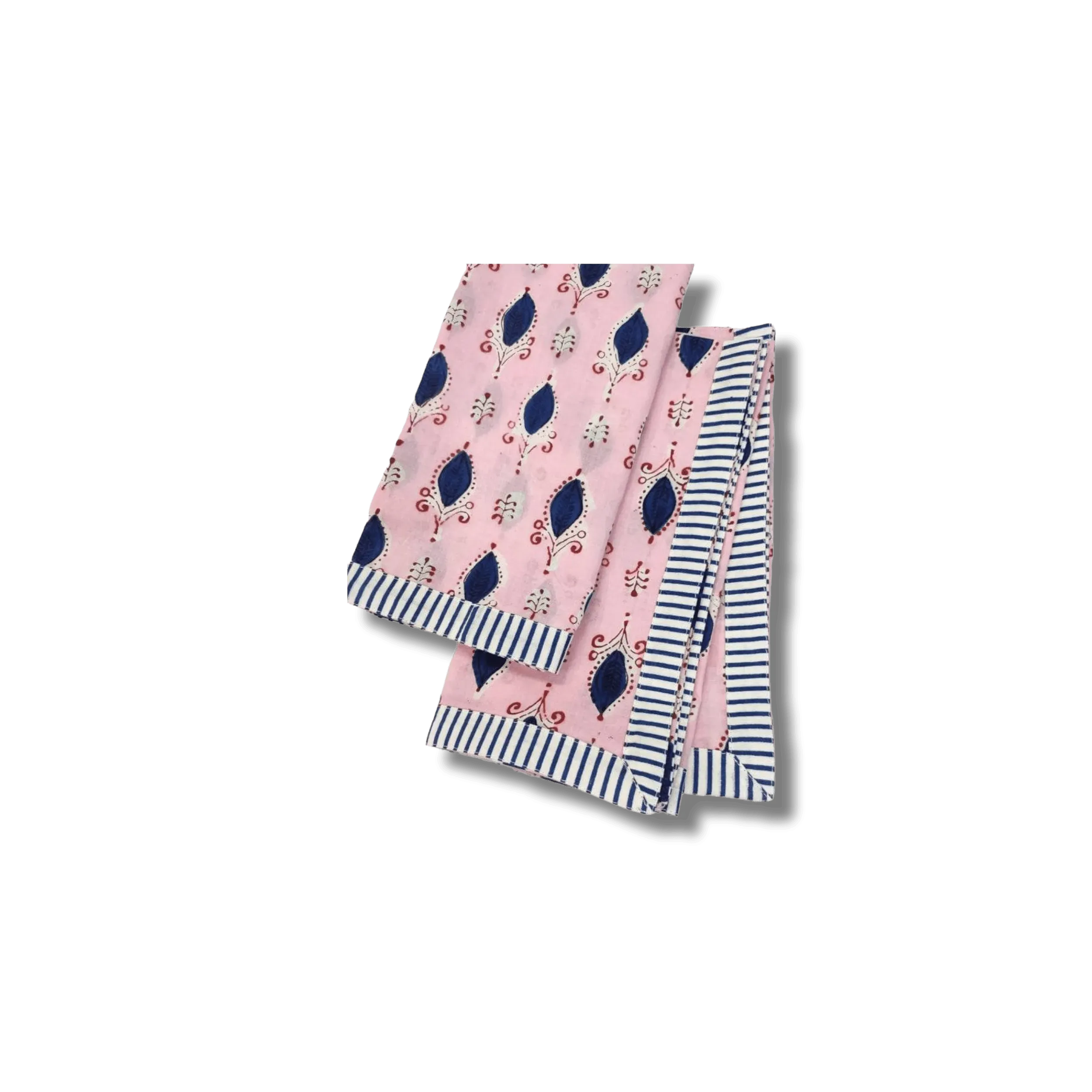 Pink Floral Indian Block Printed Striped Napkins