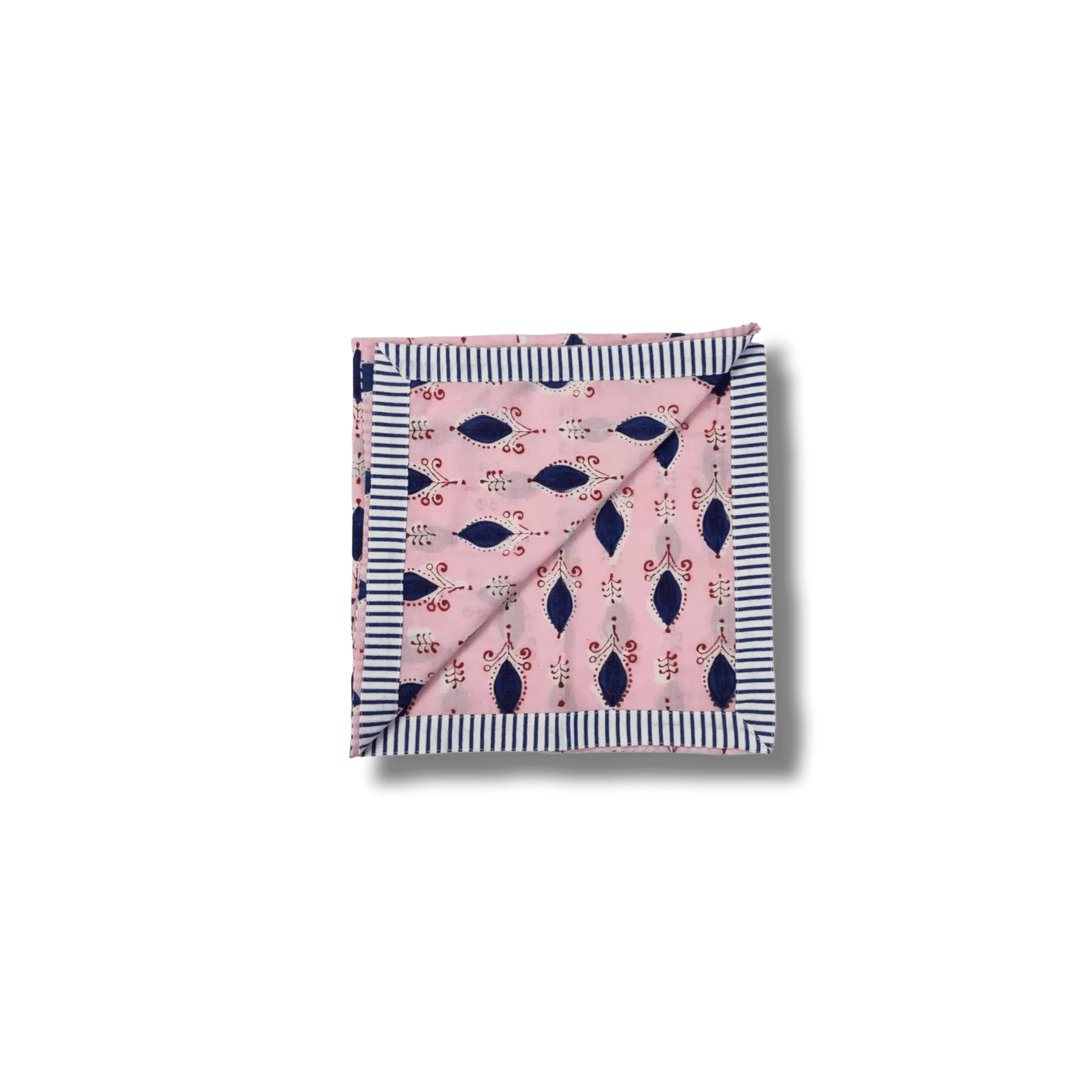 Pink Floral Indian Block Printed Striped Napkins