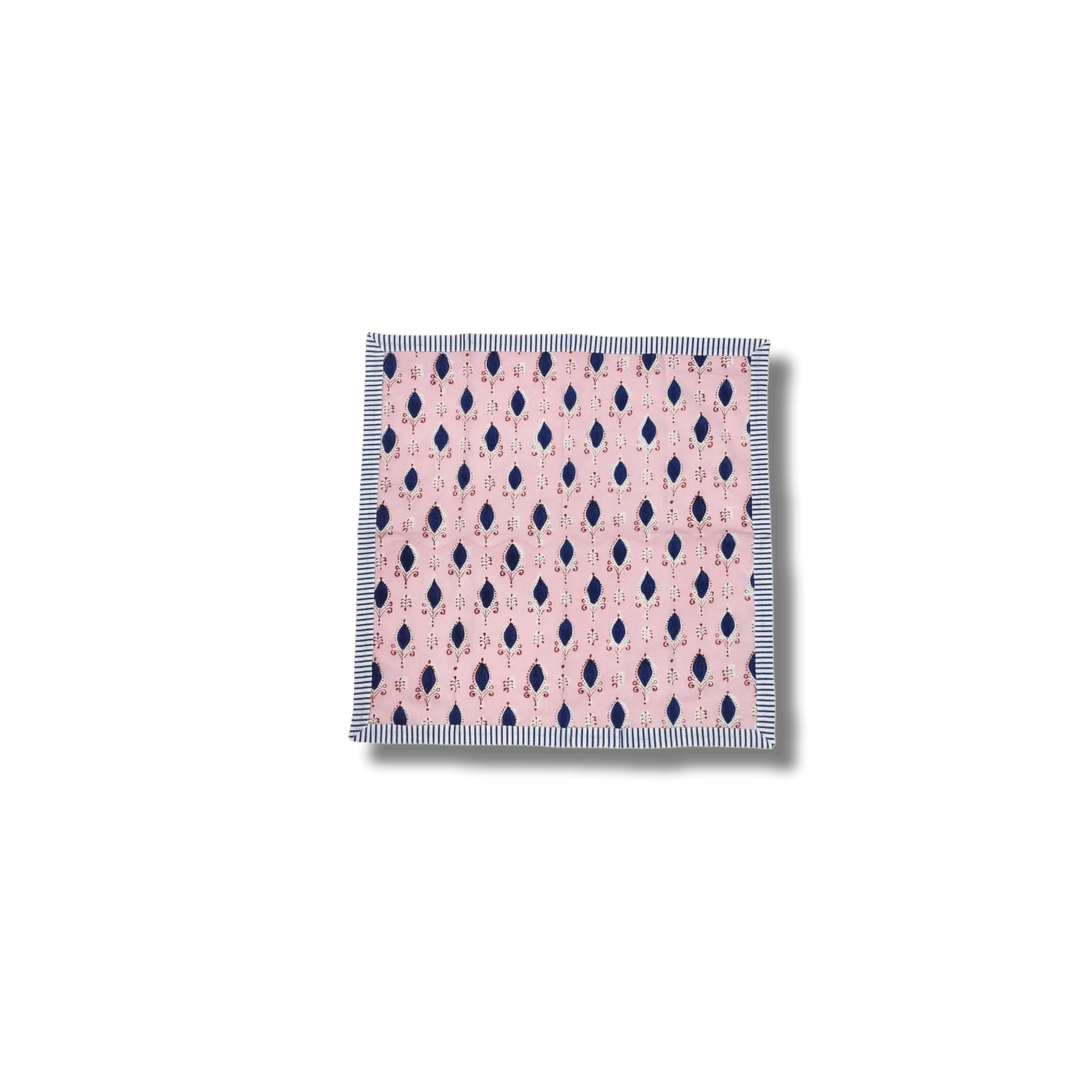 Pink Floral Indian Block Printed Striped Napkins