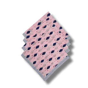 Pink Floral Indian Block Printed Striped Napkins