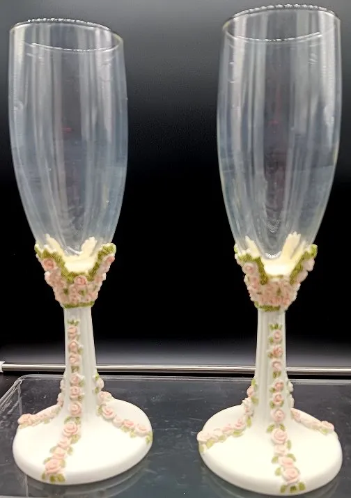 PINK ROSE STEM TOASTING GLASSES