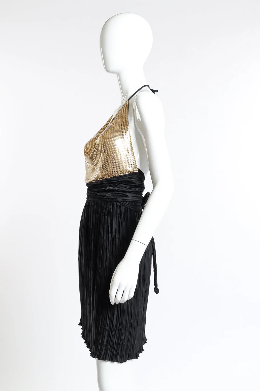 Pleated Metal Mesh Halter Dress