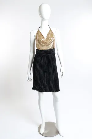 Pleated Metal Mesh Halter Dress