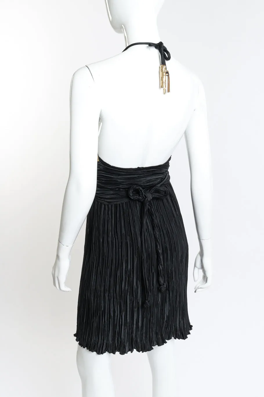 Pleated Metal Mesh Halter Dress