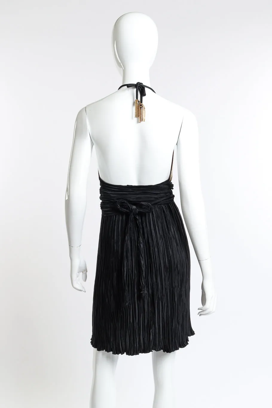 Pleated Metal Mesh Halter Dress