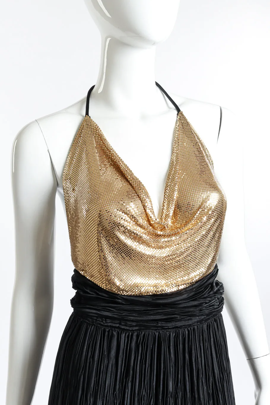 Pleated Metal Mesh Halter Dress