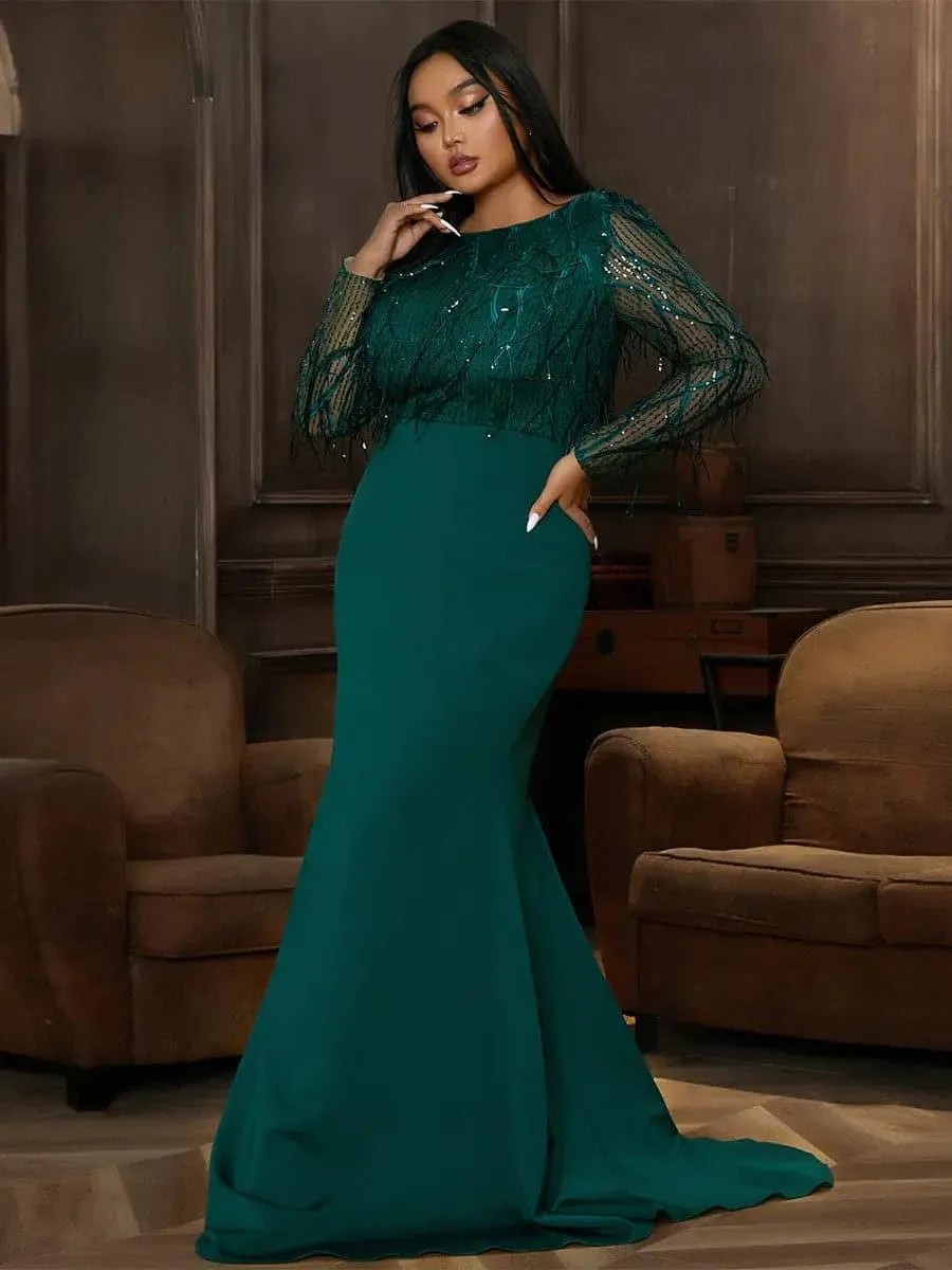 Plus Long Sleeve Fringed Maxi Dress PJMT1103