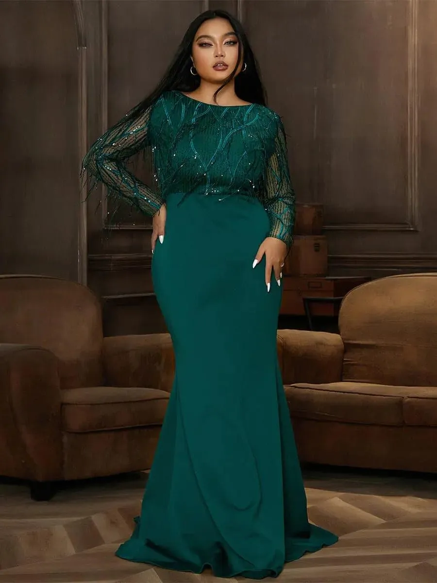 Plus Long Sleeve Fringed Maxi Dress PJMT1103