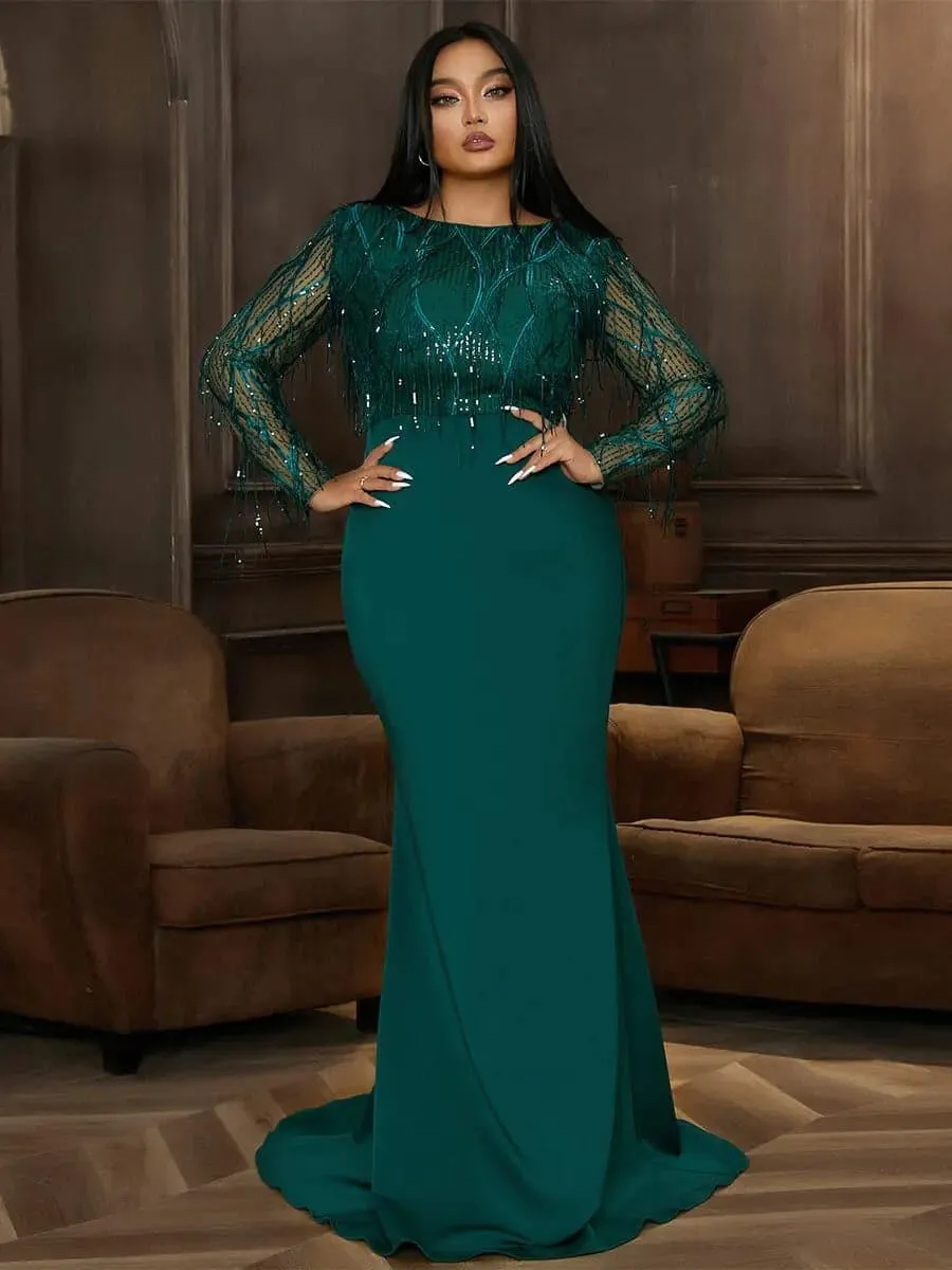 Plus Long Sleeve Fringed Maxi Dress PJMT1103