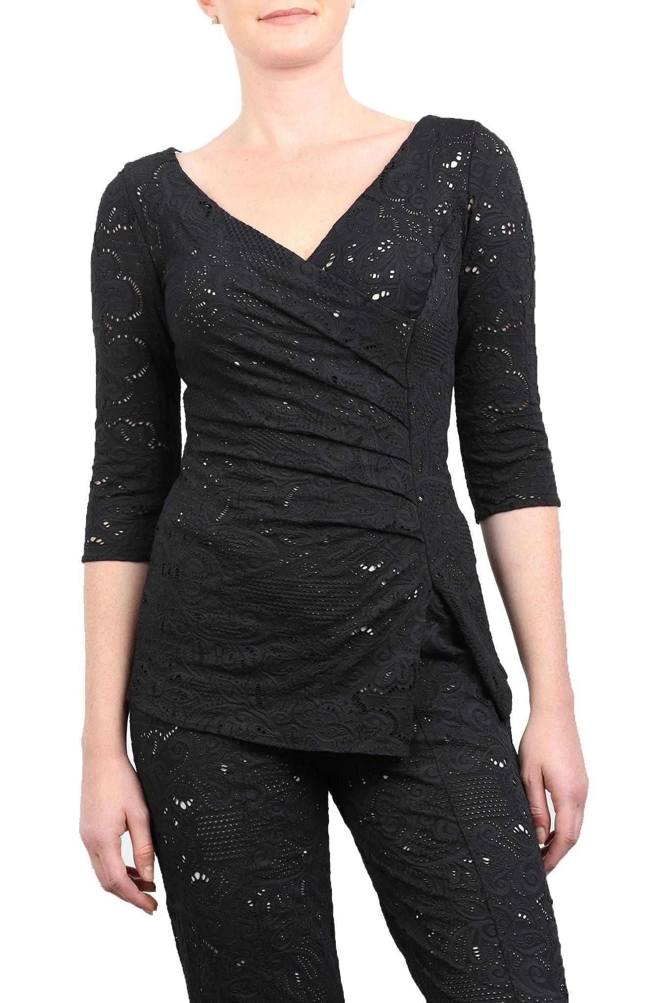POEMA Eyelet Lace Crossover Top Black