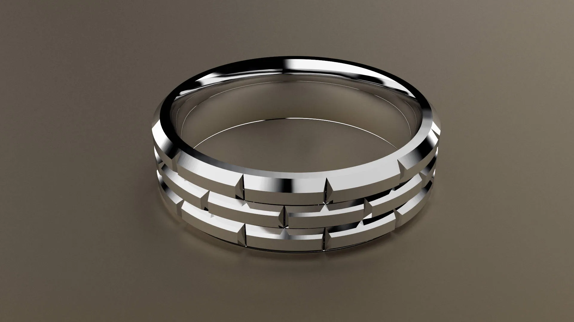 Polished White Gold 6mm Brick Pattern Wedding Band
