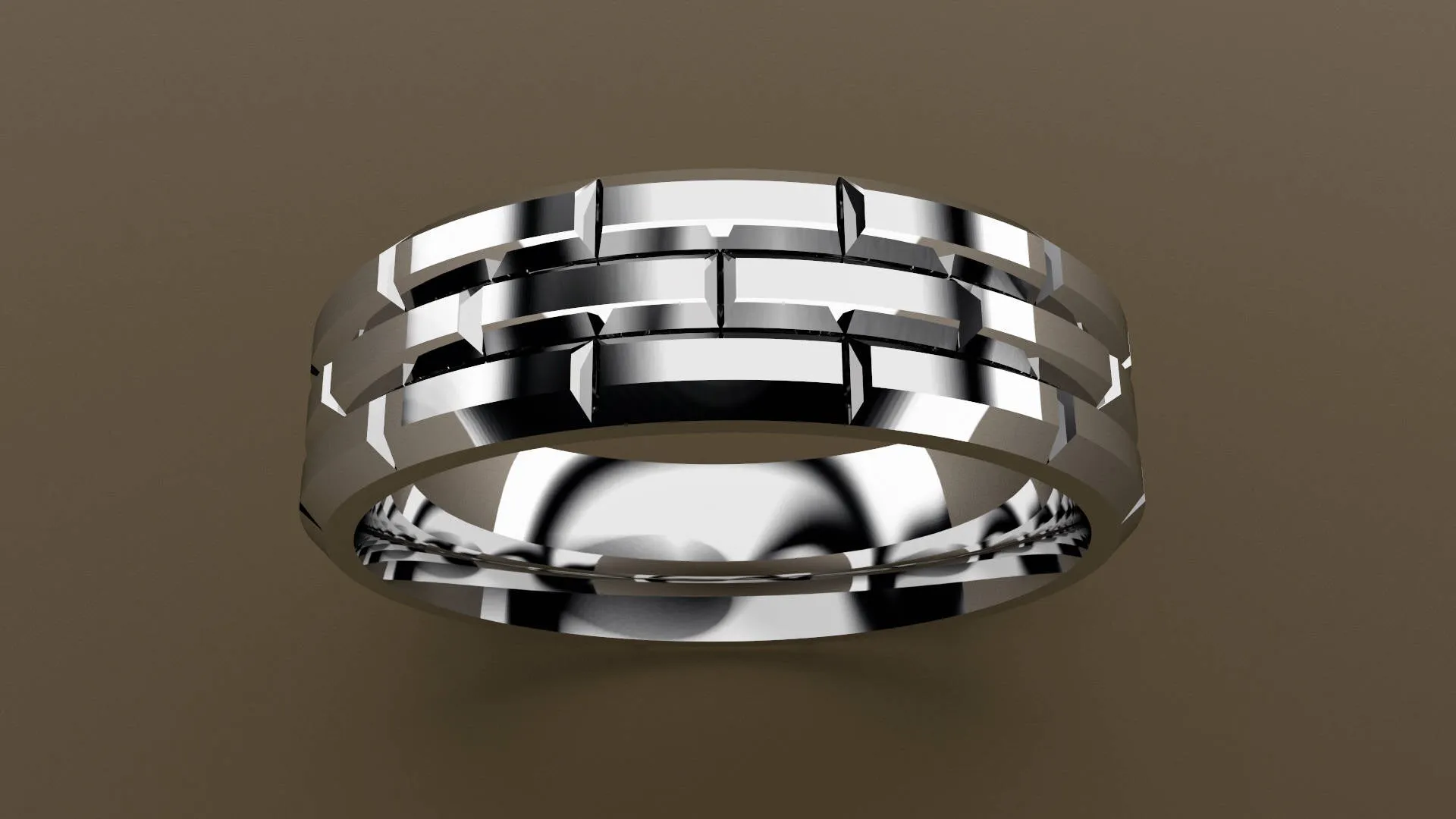 Polished White Gold 6mm Brick Pattern Wedding Band