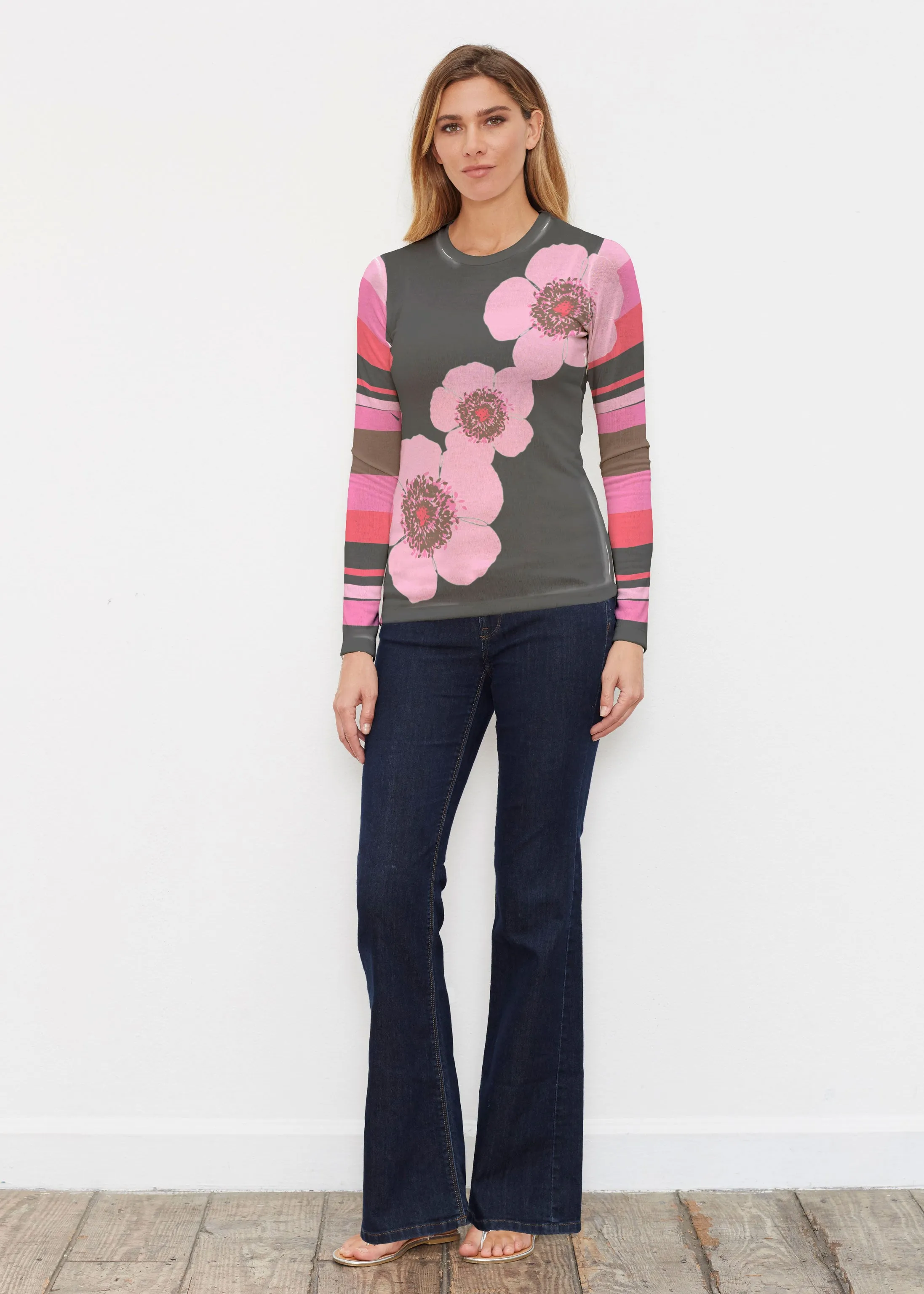 Poppy Black Stripes (7100) ~ Butterknit Long Sleeve Crew Top