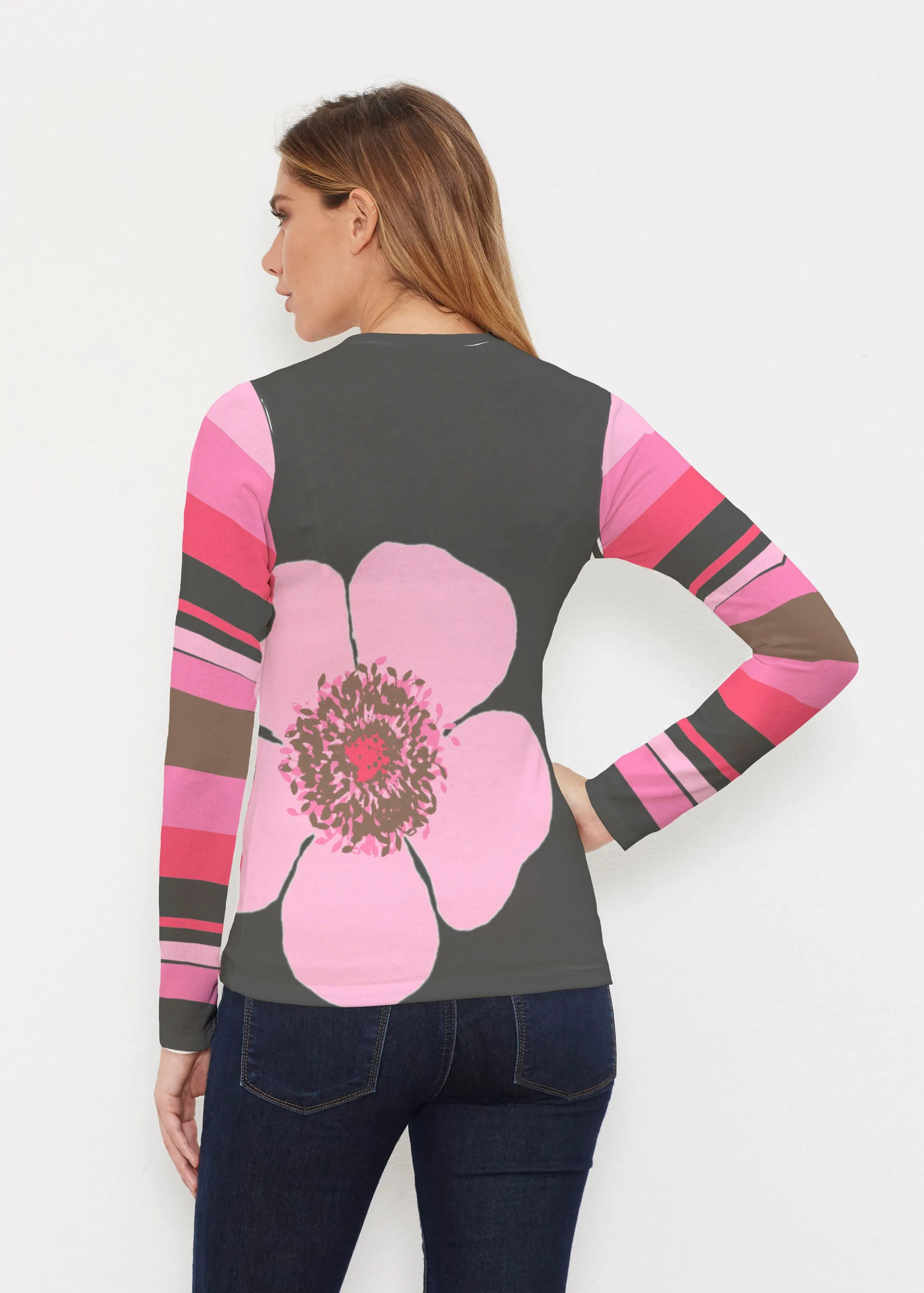 Poppy Black Stripes (7100) ~ Butterknit Long Sleeve V-Neck Top