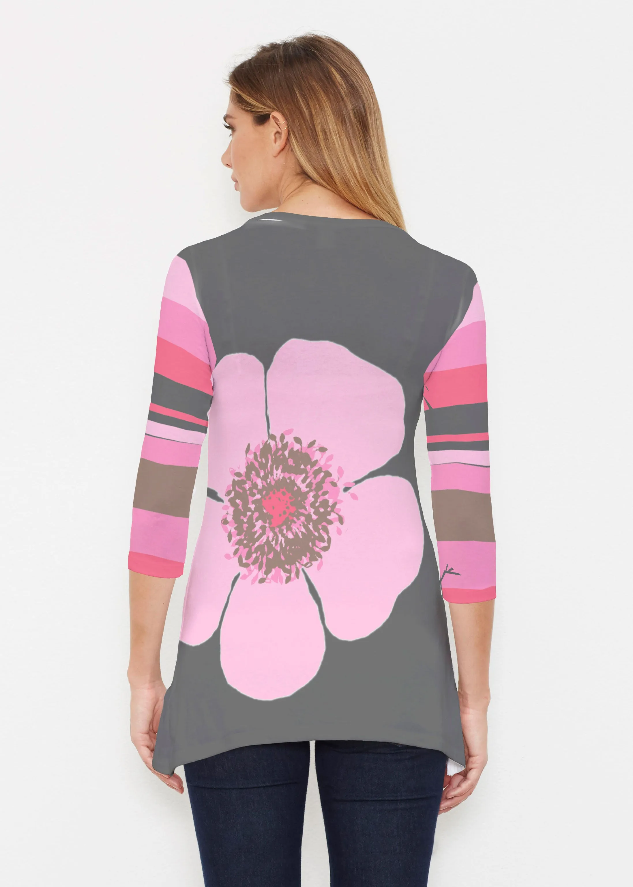 Poppy Black Stripes (7100) ~ Buttersoft 3/4 Sleeve Tunic