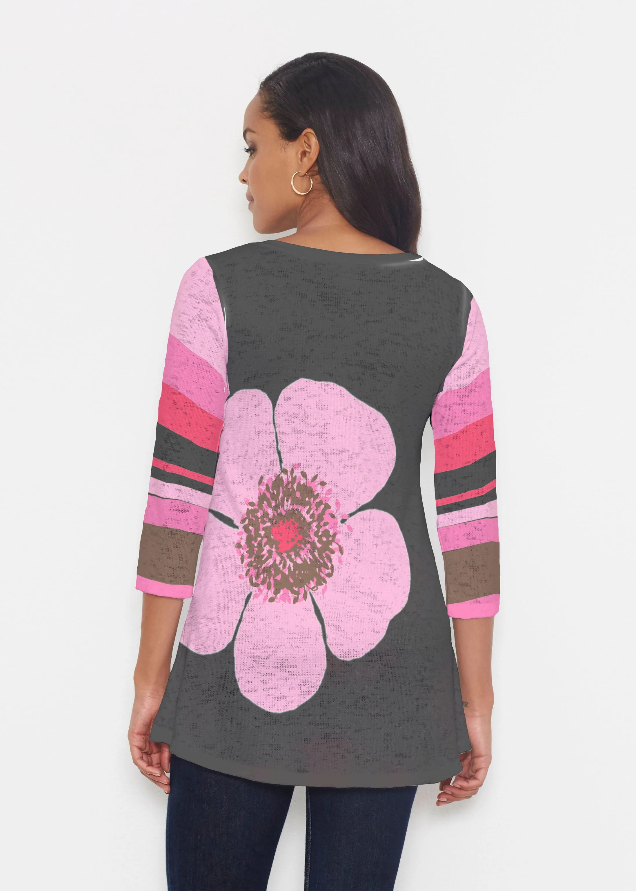 Poppy Black Stripes (7100) ~ Katherine Hi-Lo Thermal Tunic