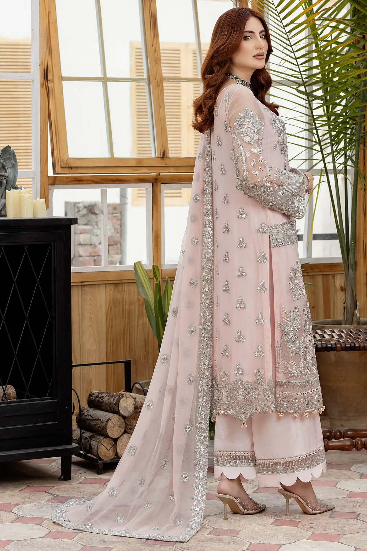 Premium Tea Pink Embellished Salwar Kameez Pakistani Party Dress