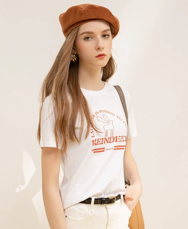 Print Reindeer Cotton T-Shirt