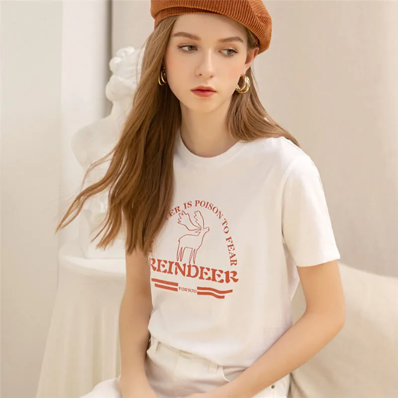 Print Reindeer Cotton T-Shirt