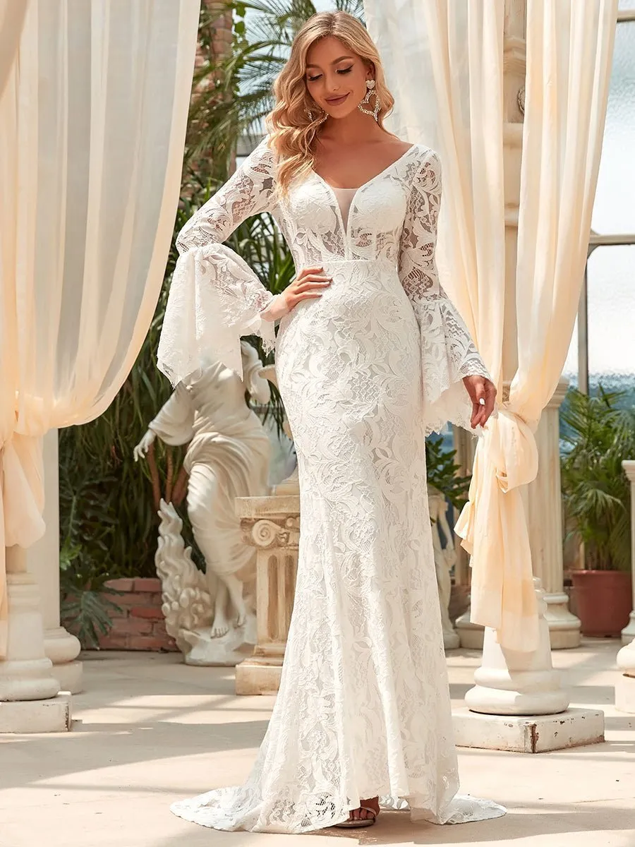 Priya long sleeve Wedding gown with train s6 Express NZ wide