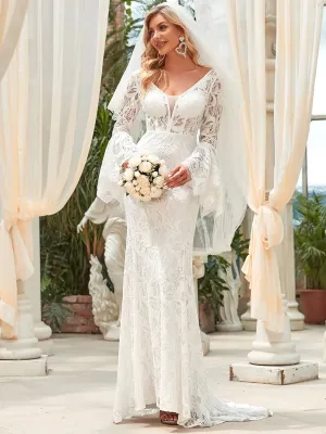 Priya long sleeve Wedding gown with train s6 Express NZ wide