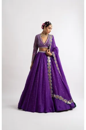 Purple Silk Organza Lehenga Set