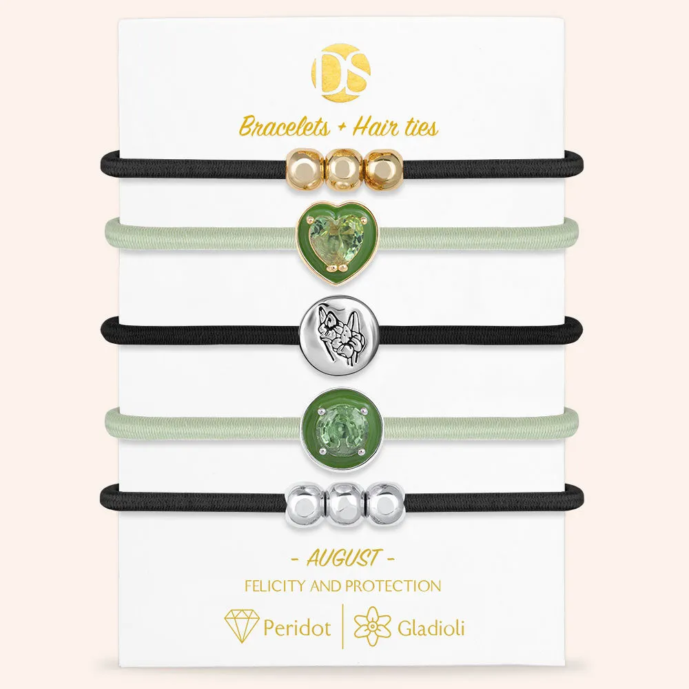 "Set in Stone" Set of 5 Birthstone & Birth Flower Hair Ties & Bracelet Jewels