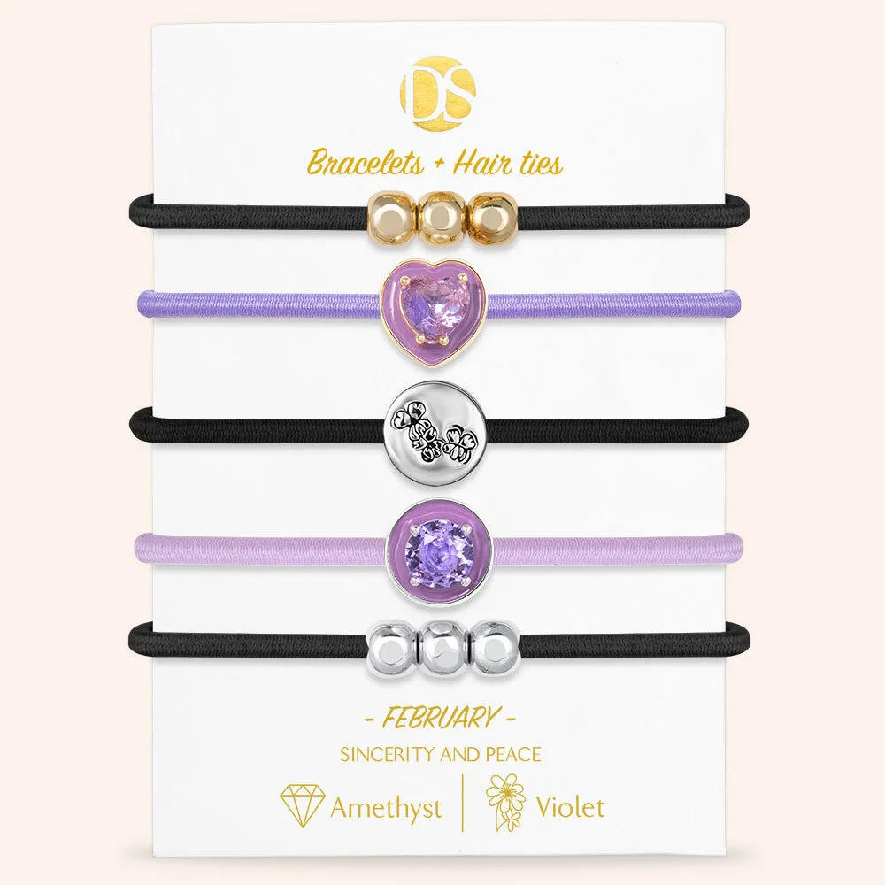 "Set in Stone" Set of 5 Birthstone & Birth Flower Hair Ties & Bracelet Jewels