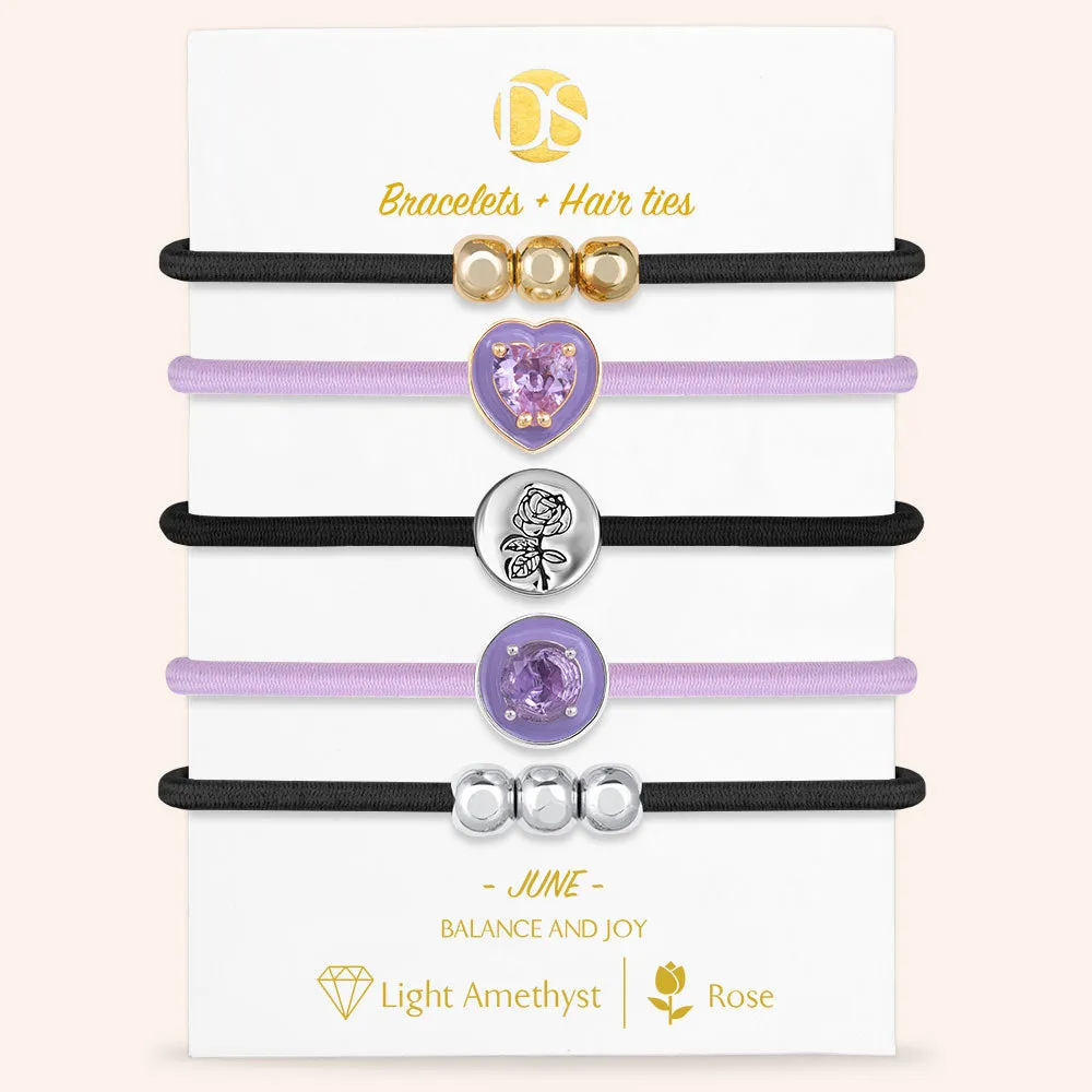 "Set in Stone" Set of 5 Birthstone & Birth Flower Hair Ties & Bracelet Jewels